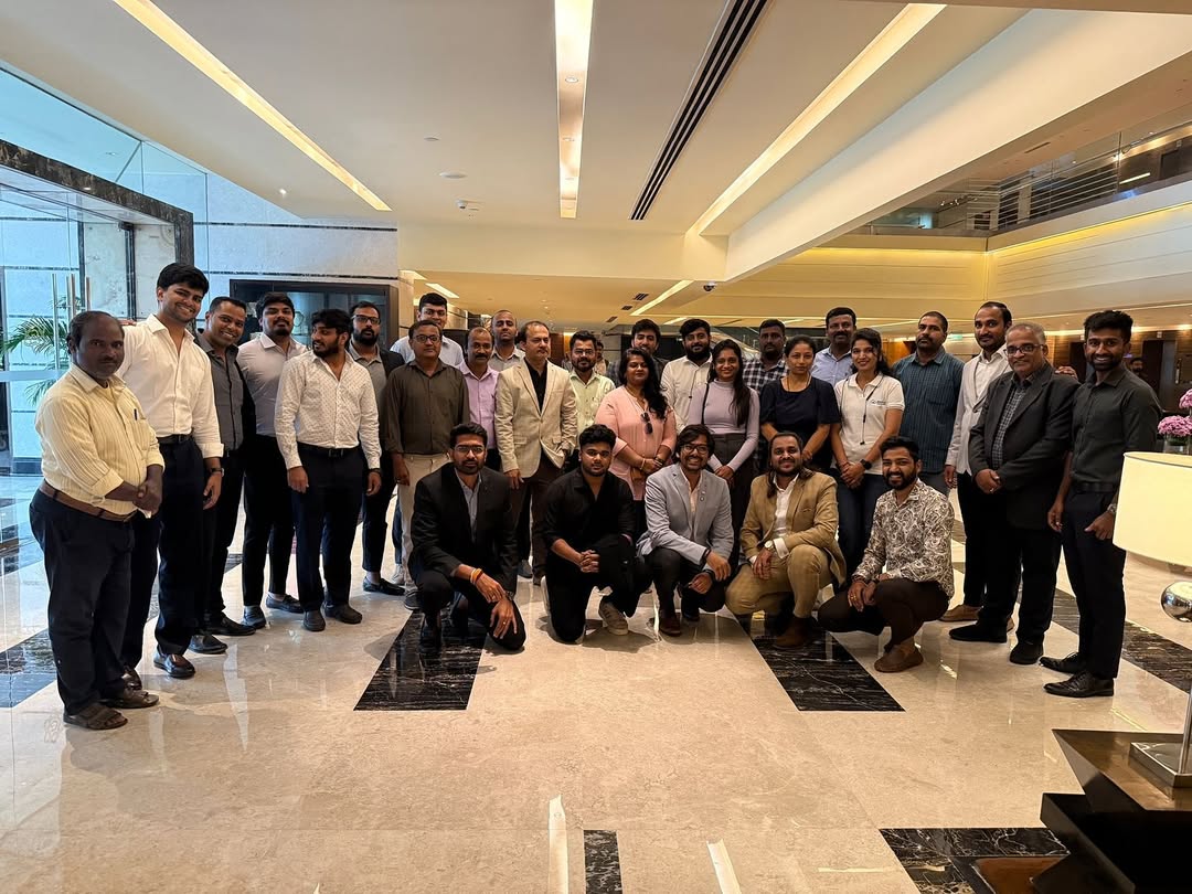 Team meeting during sunset